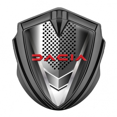 Dacia Domed Emblem Badge Graphite Perforated Base Crimson Logo Design