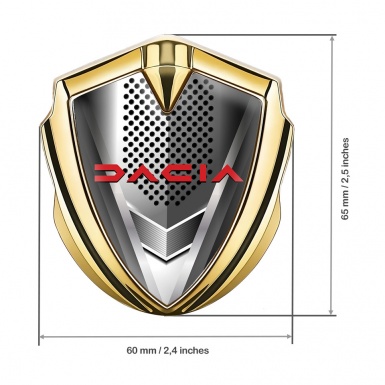 Dacia Domed Emblem Badge Gold Perforated Base Crimson Logo Design