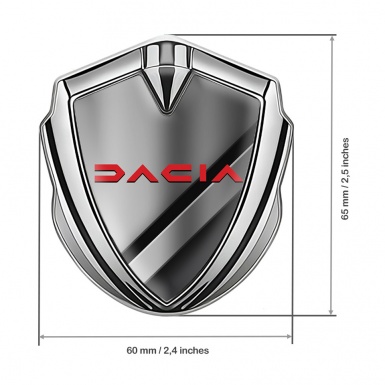 Dacia Emblem Badge Self Adhesive Silver Polished Details Crimson Logo