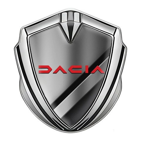 Dacia Emblem Badge Self Adhesive Silver Polished Details Crimson Logo