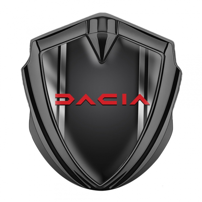 Dacia Silicon Emblem Badge Graphite Metallic Frame Crimson Logo Design