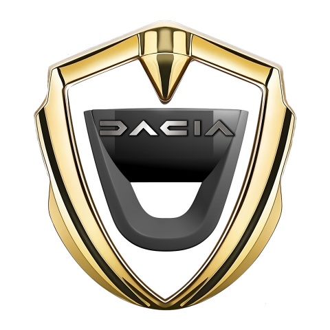 Dacia Badge Self Adhesive Gold White Print Dark Matte Logo Design