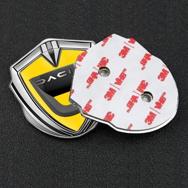 Dacia Emblem Trunk Badge Silver Yellow Base Dark Matte Logo Design