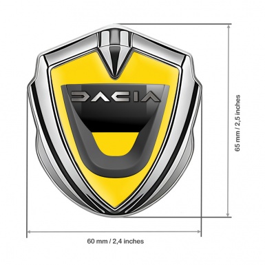 Dacia Emblem Trunk Badge Silver Yellow Base Dark Matte Logo Design