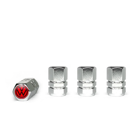 VW Tyre Valve Caps Chrome 4 pcs Red Black Logo