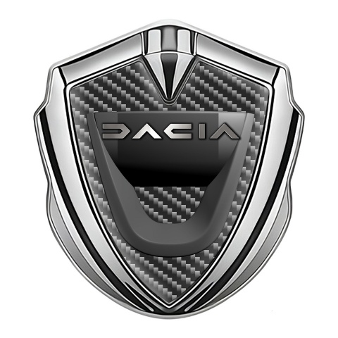 Dacia Emblem Metal Badge Silver Carbon Fiber Dark Matte Logo Edition