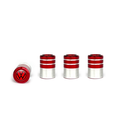 VW Valve Steam Caps Red - Aluminium 4 pcs Red Black Logo