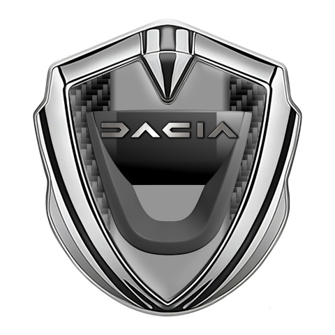 Dacia Metal Domed Emblem Silver Black Carbon Frame Matte Logo Design
