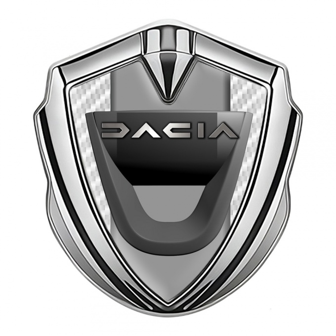 Dacia Emblem Fender Badge Silver White Carbon Frame Matte Logo Design