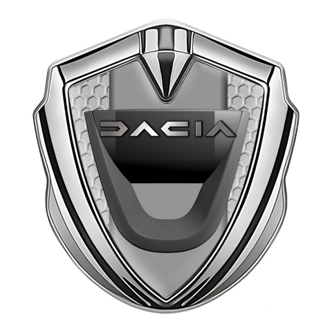 Dacia Metal Emblem Self Adhesive Silver Honeycomb Frame Matte Logo