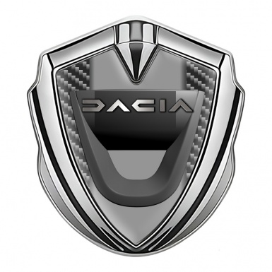 Dacia Emblem Trunk Badge Silver Dark Carbon Frame Matte Logo