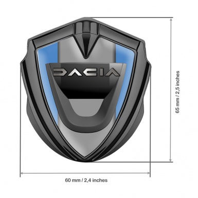 Dacia Metal Emblem Badge Graphite Glacial Blue Frame Matte Logo