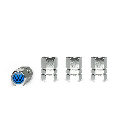 VW Tyre Valve Caps Chrome 4 pcs Blue Black Logo