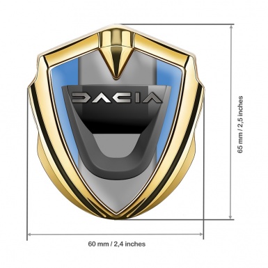Dacia Metal Emblem Badge Gold Glacial Blue Frame Matte Logo