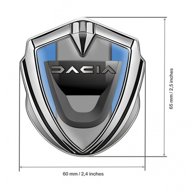 Dacia Metal Emblem Badge Silver Glacial Blue Frame Matte Logo