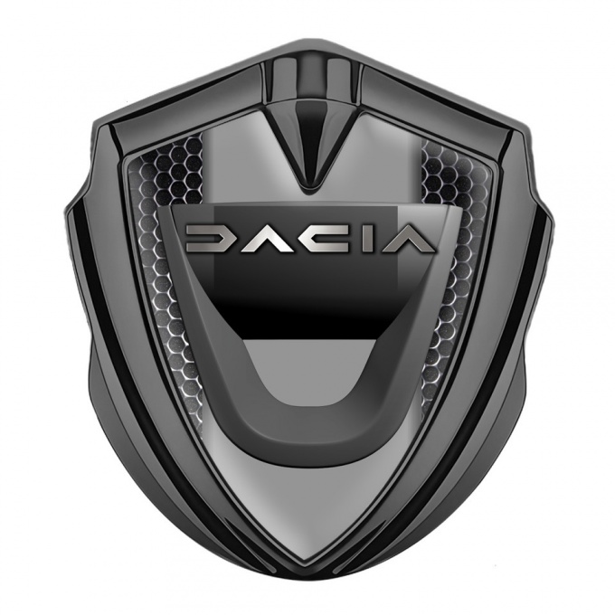 Dacia Domed Emblem Badge Graphite Perforated Grate Steel Logo Effect