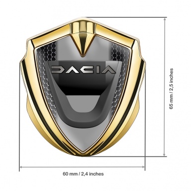 Dacia Domed Emblem Badge Gold Perforated Grate Steel Logo Effect