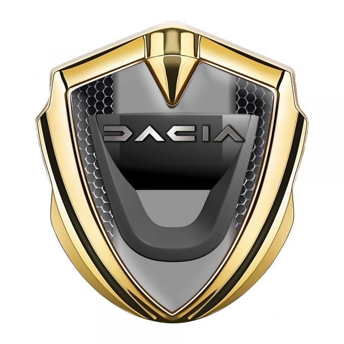 Dacia Domed Emblem Badge Gold Perforated Grate Steel Logo Effect