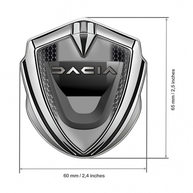 Dacia Domed Emblem Badge Silver Perforated Grate Steel Logo Effect