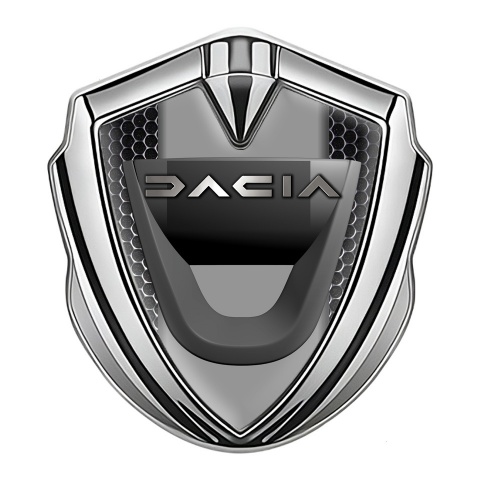 Dacia Domed Emblem Badge Silver Perforated Grate Steel Logo Effect