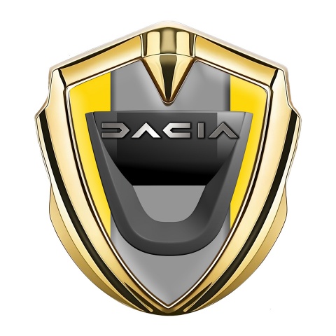 Dacia Bodyside Domed Emblem Gold Yellow Frame Steel Logo Effect