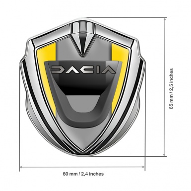 Dacia Bodyside Domed Emblem Silver Yellow Frame Steel Logo Effect