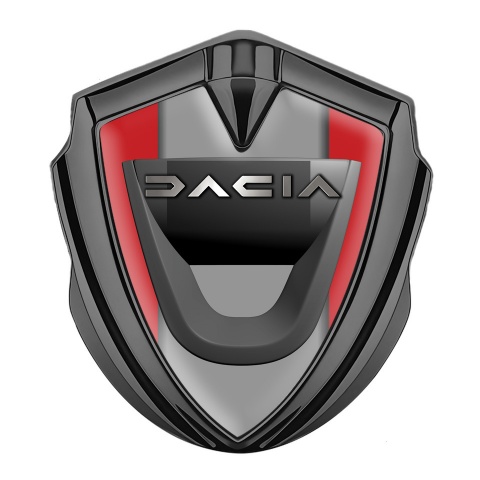 Dacia Emblem Metal Badge Graphite Red Frame Steel Logo Effect
