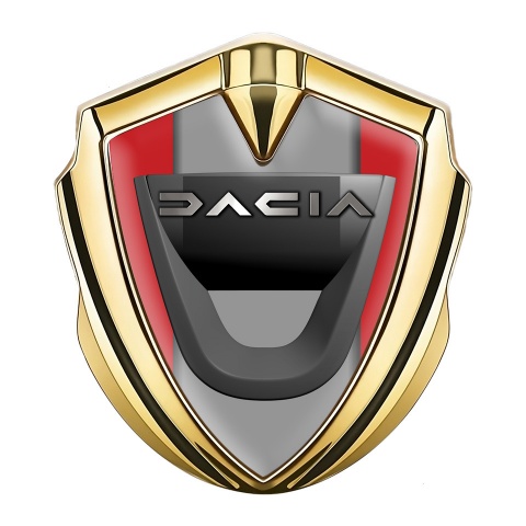 Dacia Emblem Metal Badge Gold Red Frame Steel Logo Effect