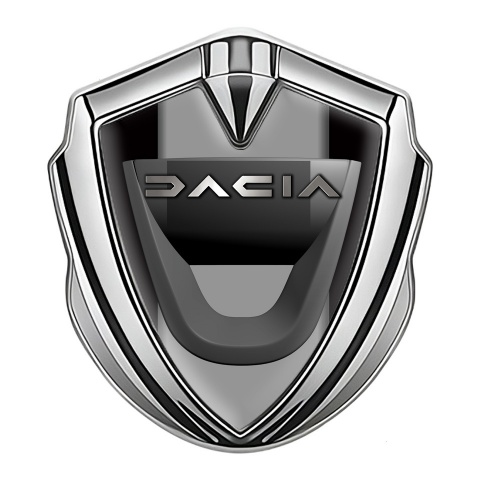 Dacia Silicon Emblem Badge Silver Black Frame Steel Logo Effect