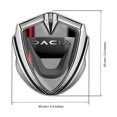 Dacia Emblem Car Badge Silver Red Stripe Steel Logo Effect