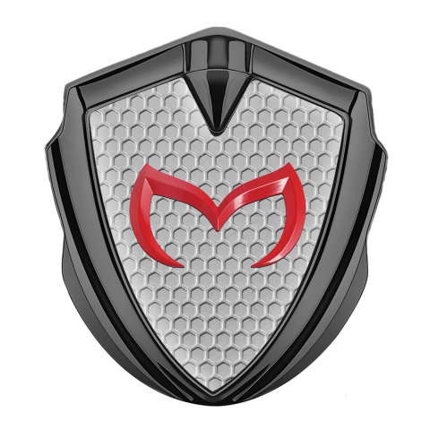 Mazda Badge Self Adhesive Graphite Grey Honeycomb Crimson Logo Design