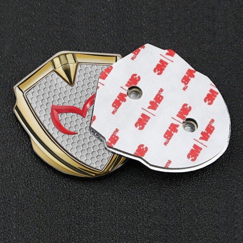 Mazda Badge Self Adhesive Gold Grey Honeycomb Crimson Logo Design