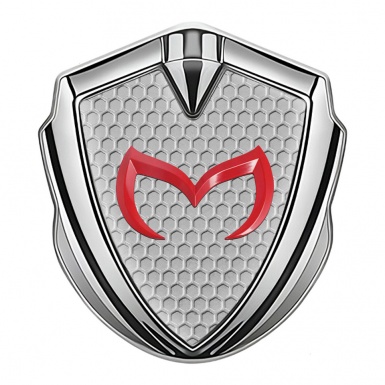 Mazda Badge Self Adhesive Silver Grey Honeycomb Crimson Logo Design