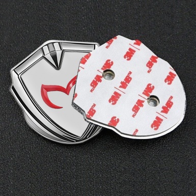 Mazda Fender Emblem Badge Silver Grey Base Crimson Logo Design
