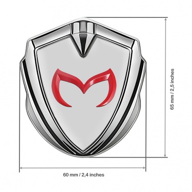 Mazda Fender Emblem Badge Silver Grey Base Crimson Logo Design