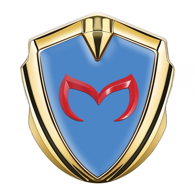 Mazda Fender Emblem Badge Gold Glacial Blue Crimson Logo Design