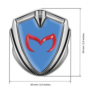 Mazda Fender Emblem Badge Silver Glacial Blue Crimson Logo Design