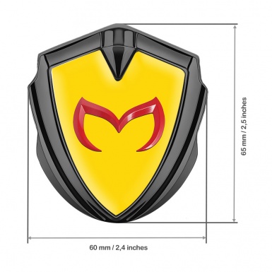 Mazda Domed Emblem Badge Graphite Yellow Print Crimson Logo Variant