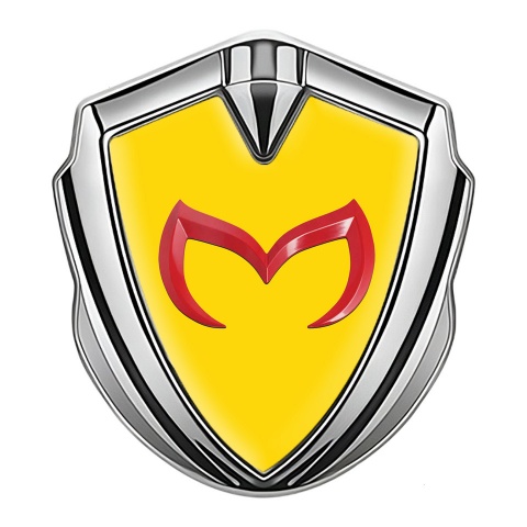 Mazda Domed Emblem Badge Silver Yellow Print Crimson Logo Variant