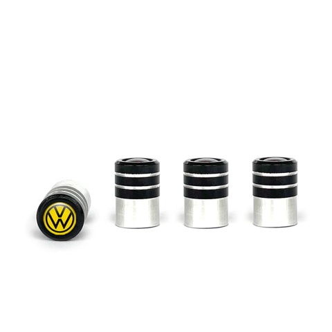 VW Valve Caps Tire Black - Aluminium 4 pcs Yellow Black Logo
