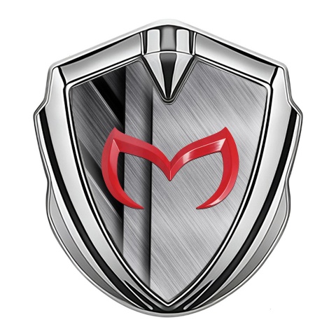Mazda Bodyside Domed Emblem Silver Polished Details Red Logo
