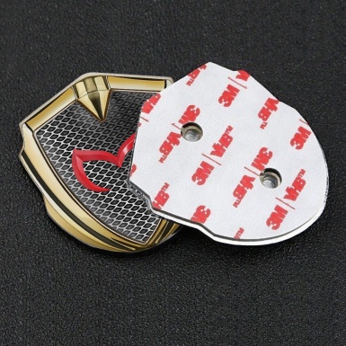 Mazda Emblem Badge Self Adhesive Gold Metal Grate Red Logo