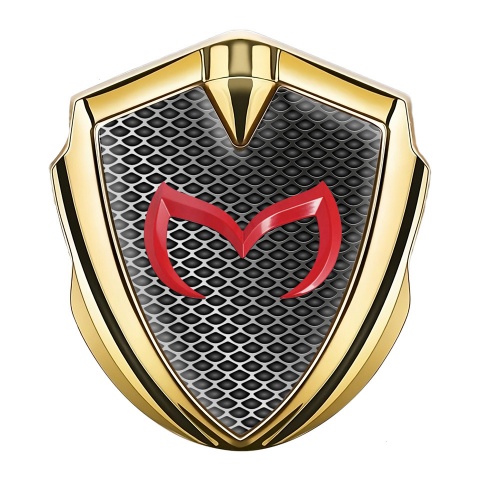 Mazda Emblem Badge Self Adhesive Gold Metal Grate Red Logo