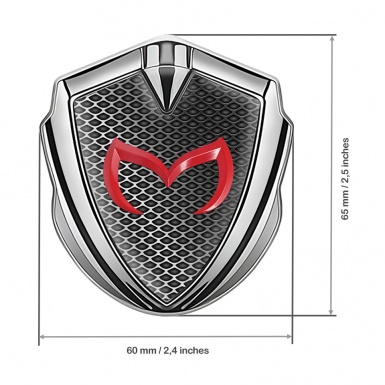 Mazda Emblem Badge Self Adhesive Silver Metal Grate Red Logo