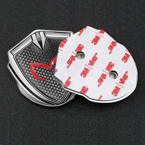 Mazda Emblem Badge Self Adhesive Silver Metal Grate Red Logo