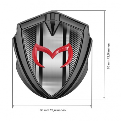 Mazda Silicon Emblem Badge Graphite Grey Perforated Steel Red Logo
