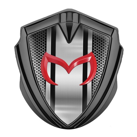 Mazda Silicon Emblem Badge Graphite Grey Perforated Steel Red Logo