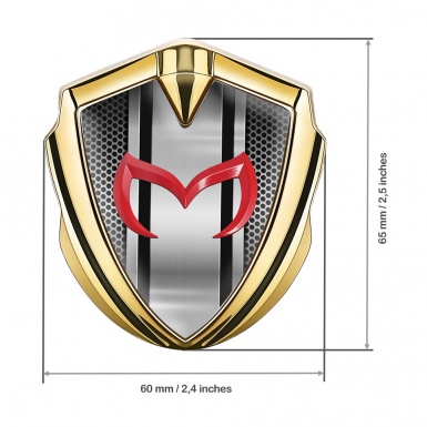 Mazda Silicon Emblem Badge Gold Grey Perforated Steel Red Logo