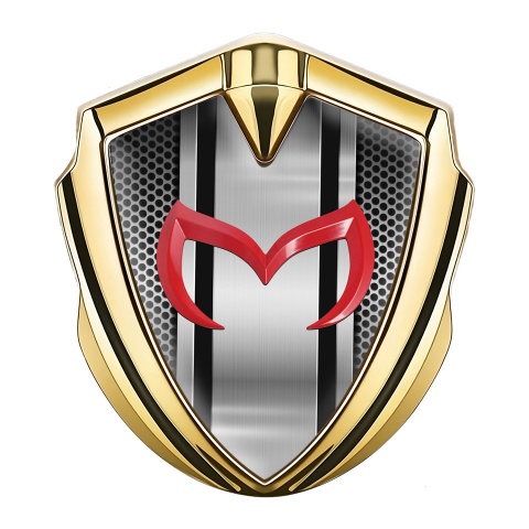 Mazda Silicon Emblem Badge Gold Grey Perforated Steel Red Logo