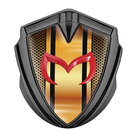 Mazda Emblem Silicon Badge Graphite Orange Perforated Steel Red Logo